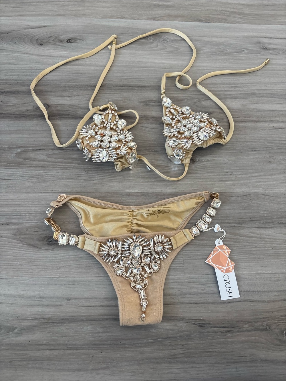 New Bikini Crush S/M Gold Shimmer Rhinestone Bikini Set